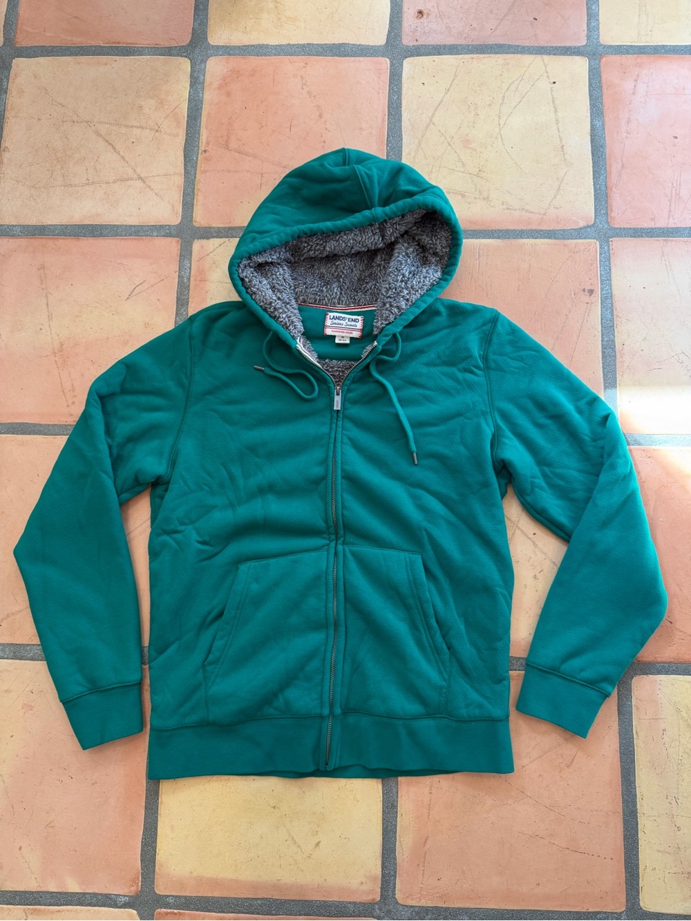 Lands' End Green Sherpa-Lined Zip Hoodie